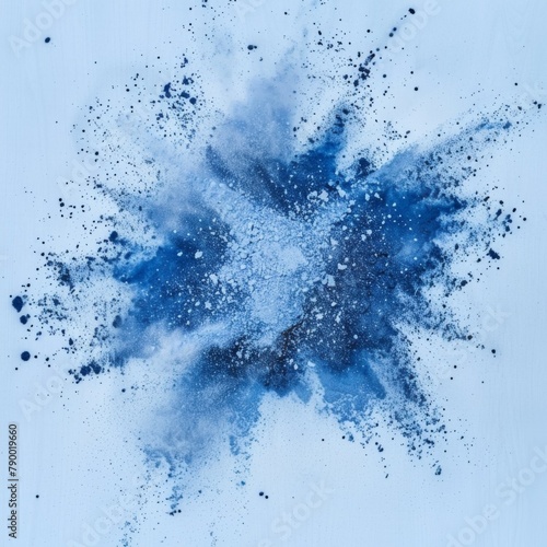 blue gray color powder explosion splash with freeze isolated on background, abstract splatter of colored dust powder
