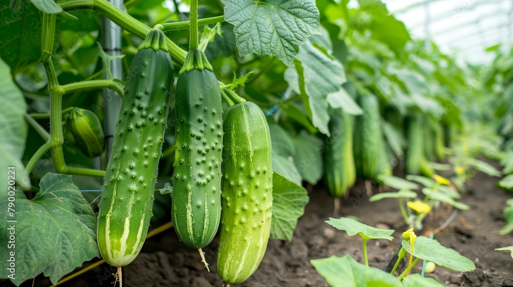 Cocumbers growing in greenhouse. Agriculture industry, concept Cocumbers growing in greenhouse. Agriculture industry, concept