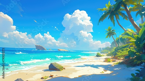 A stunning cartoon portrayal of a tropical beach