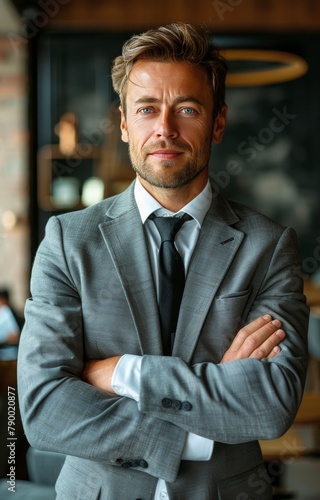 Businessman in Suit and Tie Standing With Arms Crossed