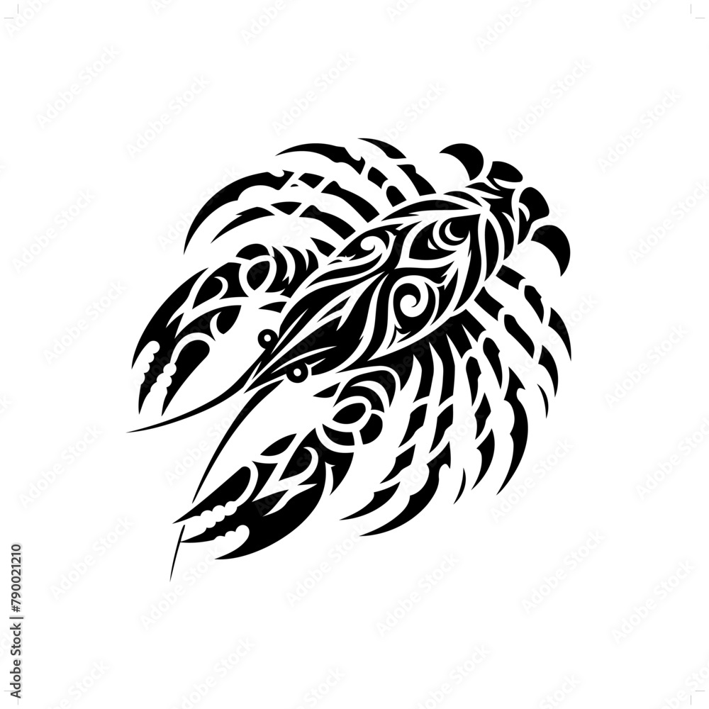 crayfish in modern tribal tattoo, abstract line art of animals, minimalist contour. Vector crayfish in modern tribal tattoo, abstract line art of animals, minimalist contour. Vector