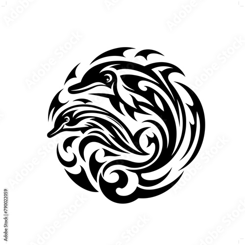Beluga; dolphin in modern tribal tattoo, abstract line art of animals, minimalist contour. Vector