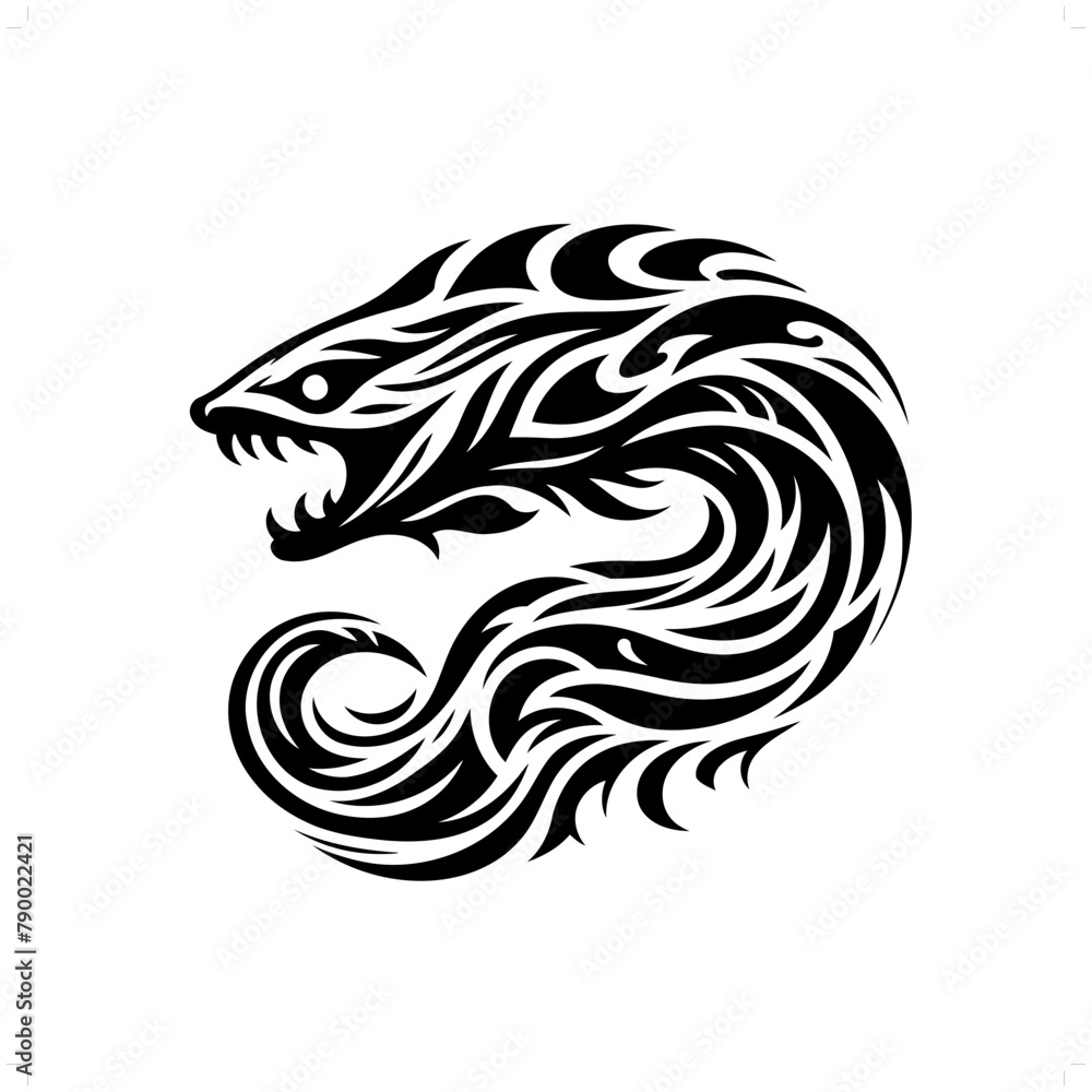 Electric Eel in modern tribal tattoo, abstract line art of animals, minimalist contour. Vector
