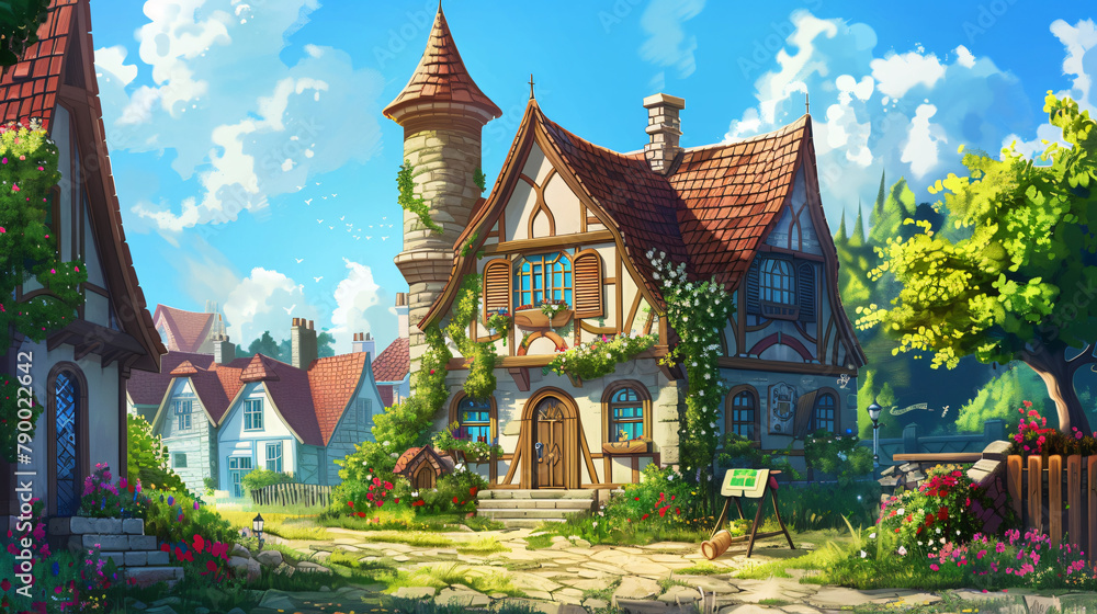 An illustration of the small medieval fantasy garden house