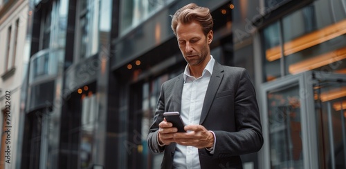Man in Suit Checking Cell Phone