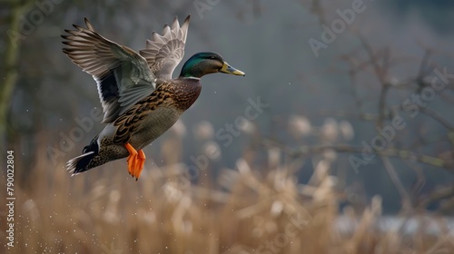 Duck landing at Stodmarsh nature reserve
