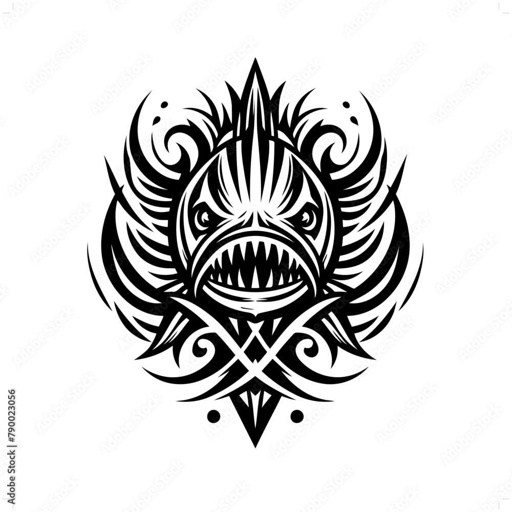 fangtooth fish in modern tribal tattoo, abstract line art of animals, minimalist contour. Vector