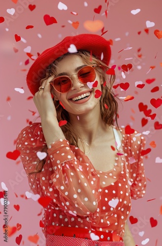 Woman Wearing Red Hat and Sunglasses