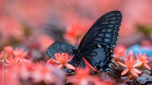 emperor butterfly, sunny flower field.