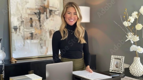 Woman Standing in Front of Laptop Computer
