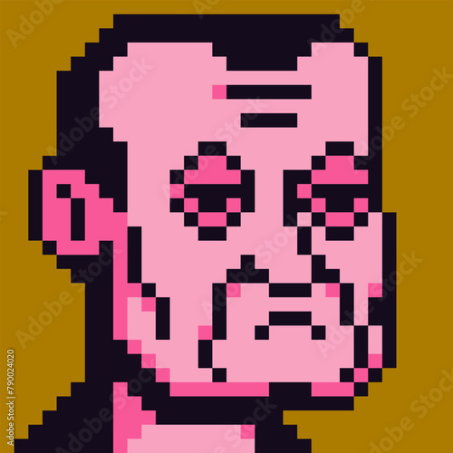 Avatar pixel old male character, cartoon icon, game user or web profile person, people, 8-bit guy, social net portrait, man face with beard, minimalistic fashion vector illustration.