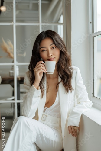 Woman Sitting on Floor Holding Cup