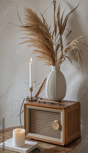 Table With Radio and Candle