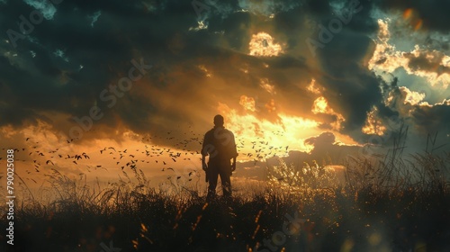 Man Standing on Top of Grass Covered Field
