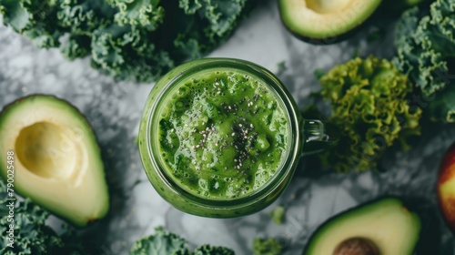 Green Smoothie in Mason Jar with Fresh Ingredients Close-Up
