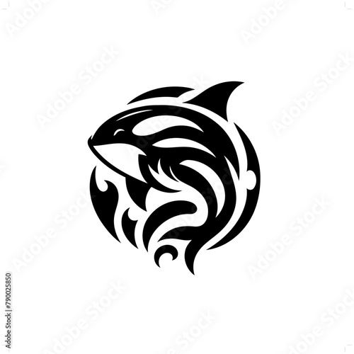 orca; whale in modern tribal tattoo, abstract line art of animals, minimalist contour. Vector