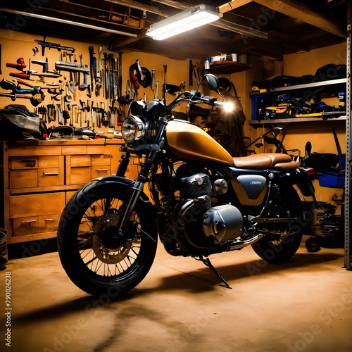 : A photo of a motorcycle in a garage. The motorcycl (3).jpg photo