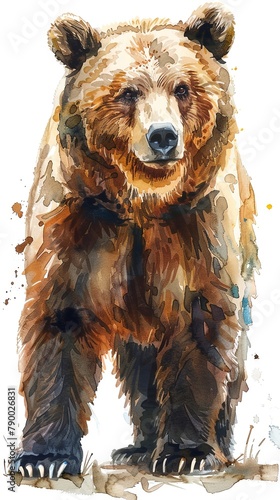 Grizzly brown bear illustration design in watercolor style vertical portrait