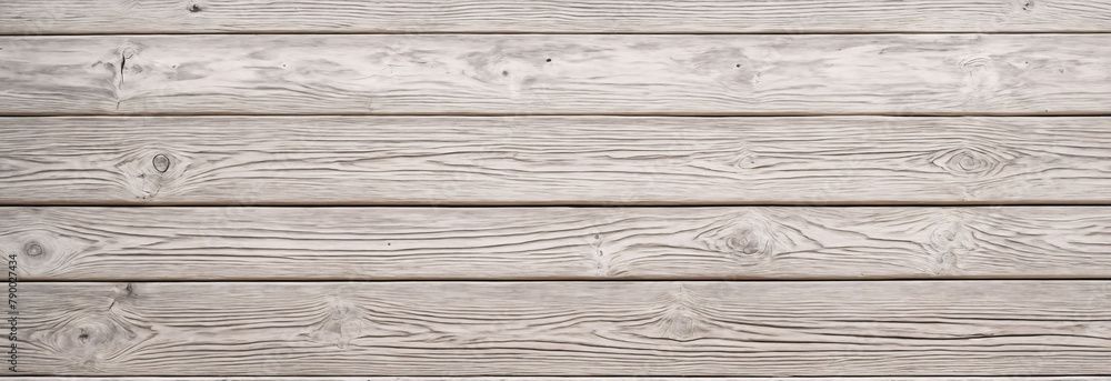 Fototapeta premium Old white painted wooden texture, wallpaper and background. Light gray wood texture with natural pattern. Empty wooden surface, top view, horizontal composition