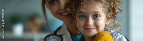 Stock image of a pediatrician gently examining a young child, conveying trust and gentle care in a pediatric clinic photo