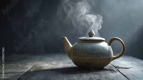 Traditional Teatime: Ceramic Teapot on gray background
