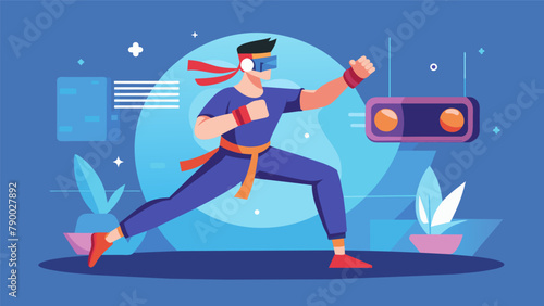 An app combines martial arts with virtual reality allowing users to train and spar with a realistic opponent in a virtual world.