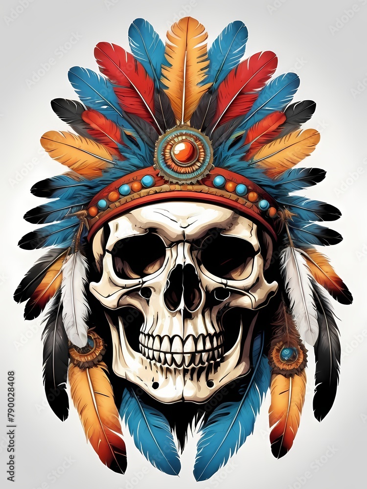 Generative AI illustration of Skull Indian Headdress Generative AI illustration of Skull Indian Headdress