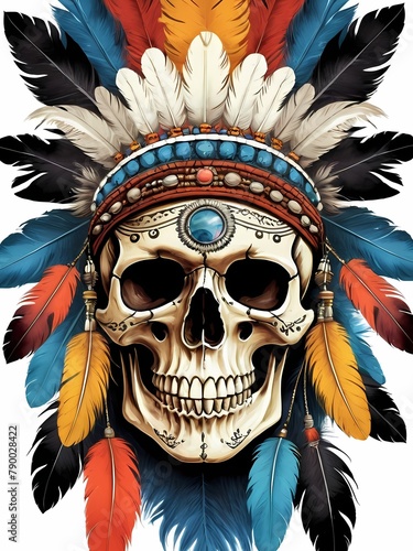 Generative AI illustration of Skull Indian Headdress 