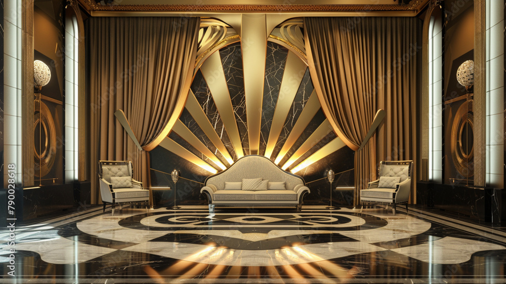 luxury art deco stage , interior of hotel hall, architecture, style ...