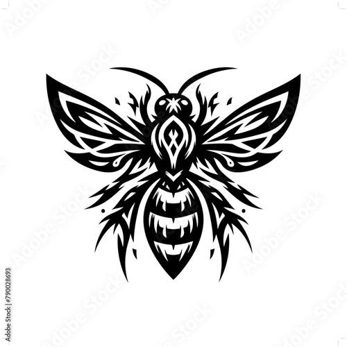 Bee in modern tribal tattoo, abstract line art of animals, minimalist contour. Vector