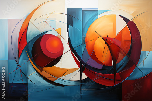 Vibrant abstract artwork with geometric and curved shapes © Rytis