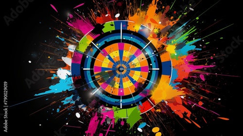 Abstract colorful illustration of a dartboard on a black background