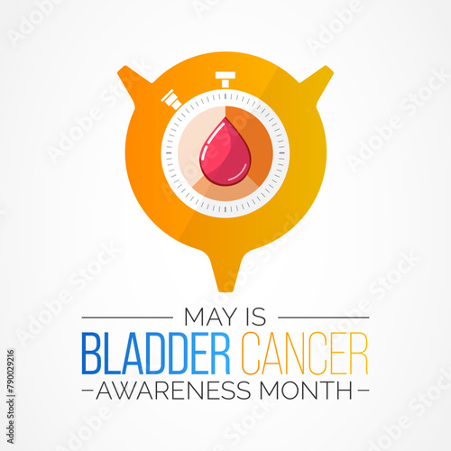 Bladder cancer awareness month observed each year in May, it is where a growth of abnormal tissue, known as a tumor, develops in the bladder lining. Vector illustration.