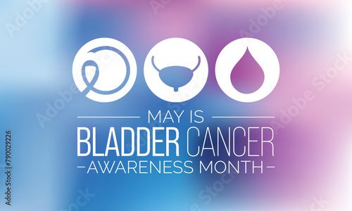 Bladder cancer awareness month observed each year in May, it is where a growth of abnormal tissue, known as a tumor, develops in the bladder lining. Vector illustration.