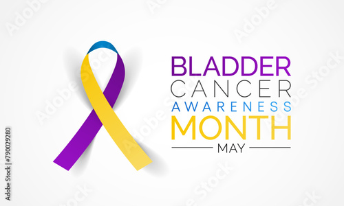 Bladder cancer awareness month observed each year in May, it is where a growth of abnormal tissue, known as a tumor, develops in the bladder lining. Vector illustration.