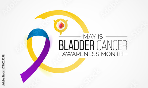 Bladder cancer awareness month observed each year in May, it is where a growth of abnormal tissue, known as a tumor, develops in the bladder lining. Vector illustration.