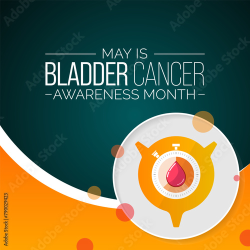 Bladder cancer awareness month observed each year in May, it is where a growth of abnormal tissue, known as a tumor, develops in the bladder lining. Vector illustration.