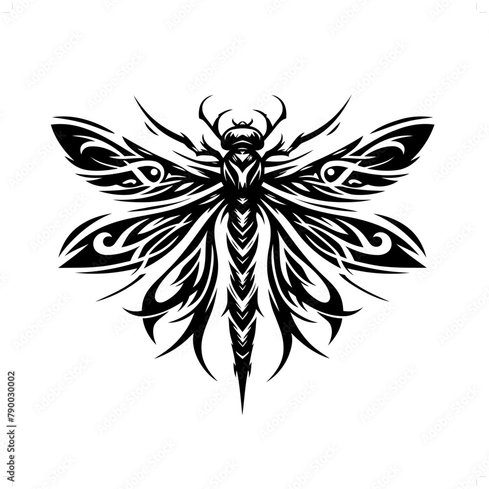 Dragonfly in modern tribal tattoo, abstract line art of animals, minimalist contour. Vector Dragonfly in modern tribal tattoo, abstract line art of animals, minimalist contour. Vector