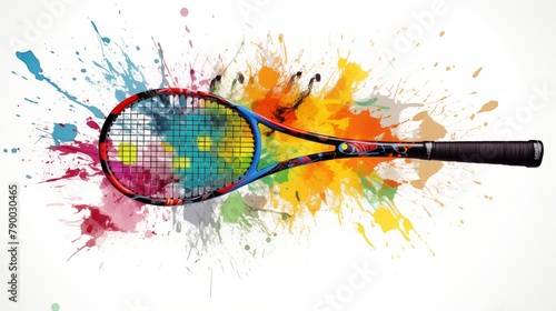 Abstract colorful illustration of a tennis racket on a white background