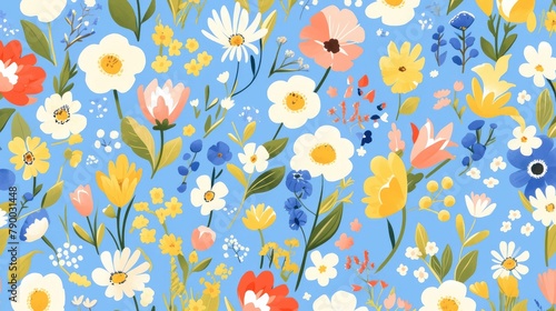An adorable spring 2d pattern featuring flowers
