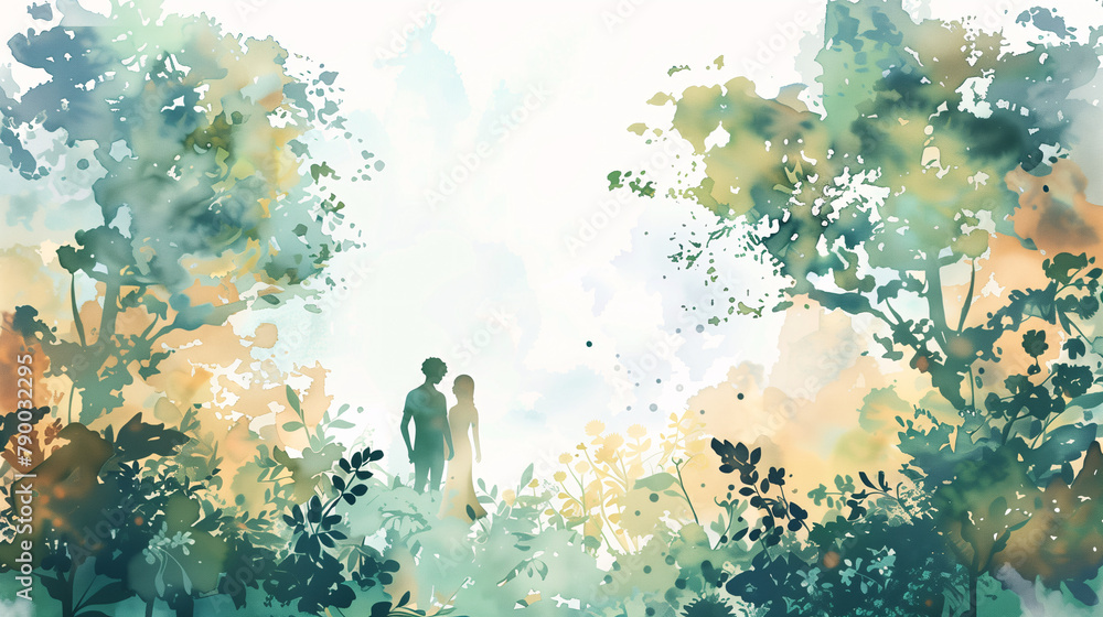 Adam and Eve in the garden of eden concept Stock Illustration | Adobe Stock