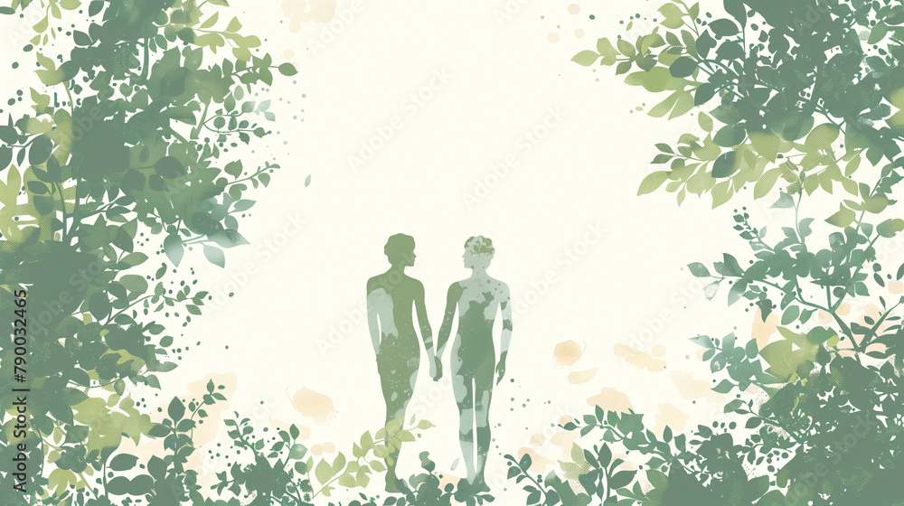 Adam and Eve in the garden of eden concept Stock Illustration | Adobe Stock