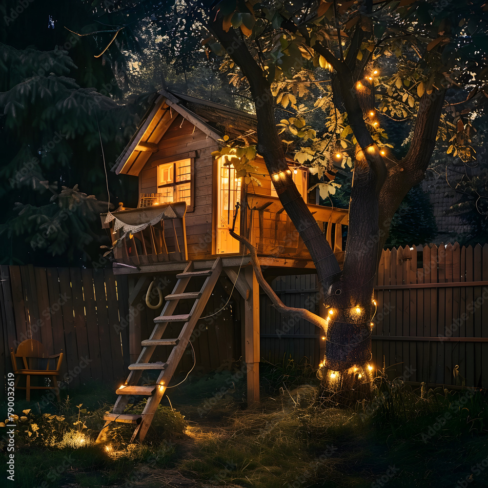 Small wood log playhouse hut with stairs and ladder wooden at house yard. Small wood log playhouse hut with stairs and ladder wooden at house yard.