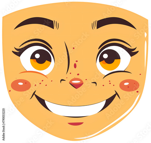 Smiling happy face smiley face emoji in vector style in orange and pink pastel colors, clip art, without background