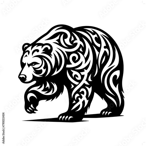 grizzly bear in modern tribal tattoo, abstract line art of animals, minimalist contour. Vector