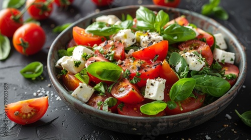 Salad with buratta cheese and arugula tomatoes 