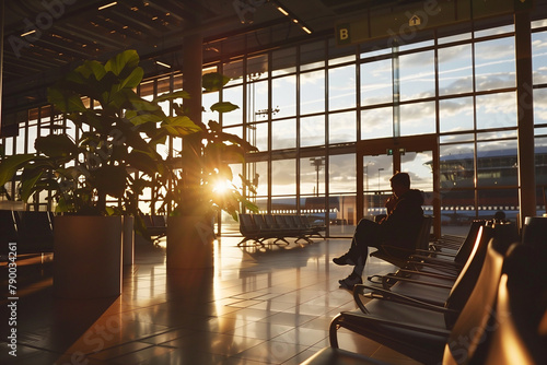 Serene snapshot of a Swedish passenger enjoying a quiet moment amidst the bustling atmosphere of the airport.