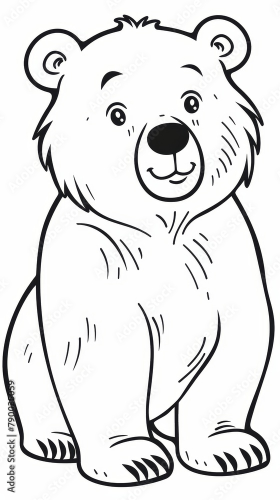 Naklejka premium Animals (simple outlines): A coloring book page featuring a friendly bear outline