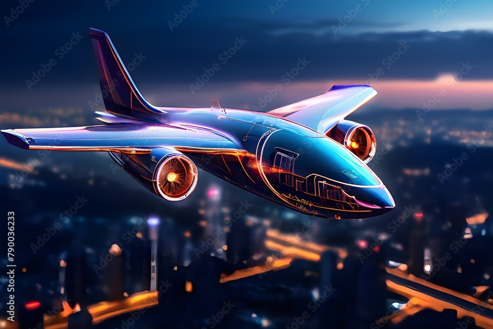 Glowing with the soft light of the setting sun, an opulent private aircraft soars into the night. Travel Nature Wildlife Milky Way Freedom Trip Natural Fly Plane Moon Red Moon