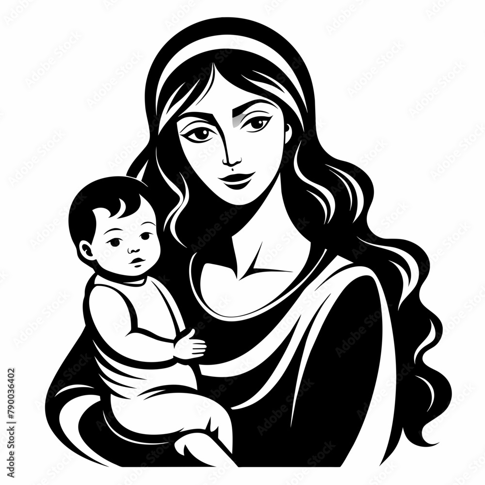 Black and white Mother with her baby on white background